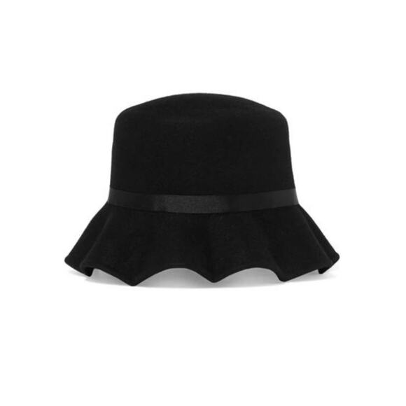Yunotme X Pamplemousse Black ALICE Rabbit Pleated Brim Structured Ribbon Hat - Picture 1 of 12